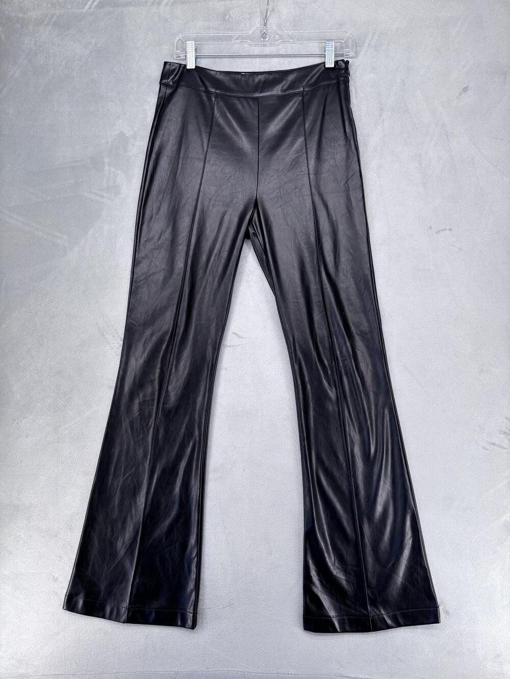 Princess Polly Pants Womens 6 Black Flared Faux Leather Lined Pockets Stretch